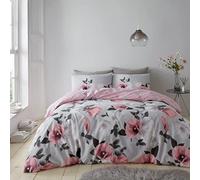 LIZZIE JACOBS New 3D Digital Poppy Floral Duvet Cover Sets Reversible Easy Care Quilt Bedding Set With Pillowcases (3D Digital Poppy Blush Pink, Double)