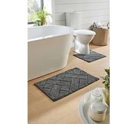 LIZZIE JACOBS New Bali 100% Cotton 2 Pieces Bath Mat and Pedestal Mat Set Anti Slip Extra Absorbent Super Soft Regular Size Bathroom Rugs (Charcoal)