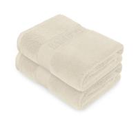 LIZZIE JACOBS New Bamboo Towels 600 GSM Luxury Extra Thick 60% Bamboo 40% Cotton Material Super Soft Highly Absorbent Quick Dry Soft Extra Large Towels or Bath Sheets (Bone, Pack of 2 Bath Towels)