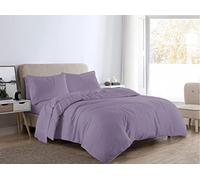 LIZZIE JACOBS New Brushed 100% Cotton Flannelette Plain Duvet Quilt Covers Flannel Fully Reversible Bedding Sets With Pillowcases (Lilac, Super King)