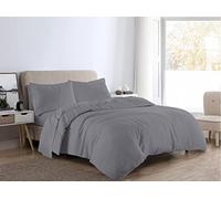 LIZZIE JACOBS New Brushed 100% Cotton Flannelette Plain Duvet Quilt Covers Flannel Fully Reversible Bedding Sets With Pillowcases (Dark Grey, King)