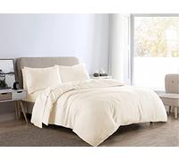 LIZZIE JACOBS New Brushed 100% Cotton Flannelette Plain Duvet Quilt Covers Flannel Fully Reversible Bedding Sets With Pillowcases (Cream, King)