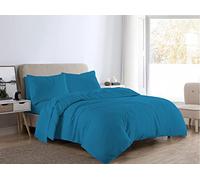 LIZZIE JACOBS New Brushed 100% Cotton Flannelette Plain Duvet Quilt Covers Flannel Fully Reversible Bedding Sets With Pillowcases (Teal, Super King)