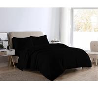 LIZZIE JACOBS New Brushed 100% Cotton Flannelette Plain Duvet Quilt Covers Flannel Fully Reversible Bedding Sets With Pillowcases (Black, Super King)