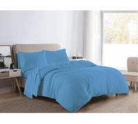 LIZZIE JACOBS New Brushed 100% Cotton Flannelette Plain Duvet Quilt Covers Flannel Fully Reversible Bedding Sets With Pillowcases (Blue, Single)