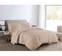 LIZZIE JACOBS New Brushed 100% Cotton Flannelette Plain Duvet Quilt Covers Flannel Fully Reversible Bedding Sets With Pillowcases (Latte, Double)