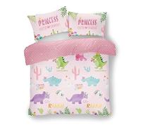 LIZZIE JACOBS New Children Designs Quilt Cover Sets Luxurious Printed Kids Boys Girls Duvet Cover Sets Reversible Bedding Sets (Single Duvet Set, Cutie Saurus Pink)