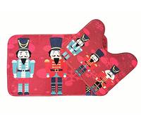 LIZZIE JACOBS New Christmas Festive Pattern Memory Foam 2 Pieces Bath Mat and Pedestal Mat Set Anti Slip Extra Absorbent Super Soft Regular Size Bathroom Rugs (Nutcracker)