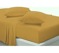 LIZZIE JACOBS New Easy Care Polycotton Full Sheet Set Plain Dyed Soft Fade Wrinkle Shrinkage Resistant Fitted Sheet and Flat Sheet Set With Pillowcases (Mustard, Super King)