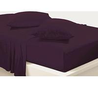 LIZZIE JACOBS New Easy Care Polycotton Full Sheet Set Plain Dyed Soft Fade Wrinkle Shrinkage Resistant Fitted Sheet and Flat Sheet Set With Pillowcases (Plum, Super King)