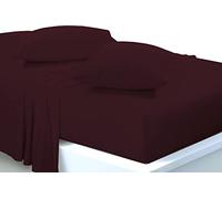 LIZZIE JACOBS New Easy Care Polycotton Full Sheet Set Plain Dyed Soft Fade Wrinkle Shrinkage Resistant Fitted Sheet and Flat Sheet Set With Pillowcases (Wine, King)