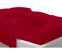 LIZZIE JACOBS New Easy Care Polycotton Full Sheet Set Plain Dyed Soft Fade Wrinkle Shrinkage Resistant Fitted Sheet and Flat Sheet Set With Pillowcases (Red, Double)