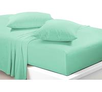 LIZZIE JACOBS New Easy Care Polycotton Full Sheet Set Plain Dyed Soft Fade Wrinkle Shrinkage Resistant Fitted Sheet and Flat Sheet Set With Pillowcases (Mint, Double)