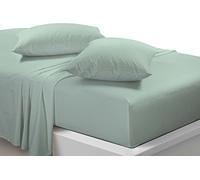 LIZZIE JACOBS New Easy Care Polycotton Full Sheet Set Plain Dyed Soft Fade Wrinkle Shrinkage Resistant Fitted Sheet and Flat Sheet Set With Pillowcases (Duck Egg, Super King)