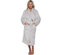LIZZIE JACOBS New Flannel Sherpa Women Bathrobes Highly Absorbent Super Soft Cosy Dressing Gowns Housecoat Ladies Nightwear Robes (UK, Alpha, One Size, Regular, Regular, Plain Silver)