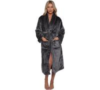 LIZZIE JACOBS New Flannel Sherpa Women Bathrobes Highly Absorbent Super Soft Cosy Dressing Gowns Housecoat Ladies Nightwear Robes (UK, Alpha, One Size, Regular, Regular, Plain Charcoal)
