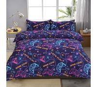 LIZZIE JACOBS New Gamer Duvet Cover Set Printed Easy Care Bed Linen Soft Quilt Covers Sets Reversible Bedding Sets With Pillowcases Xmas Festive Kids and Adults Bed Sets (Navy, Single)