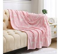 LIZZIE JACOBS New Glow in The Dark Fleece Throws Luxurious Super Soft Warm Cosy Sofa Settee Bed Teddy Fleece Glow Blankets (Double - 100x150cm, Moon Pink)