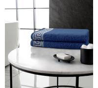 LIZZIE JACOBS New Greek Key Pattern 500 GSM 100% Pure Egyptian Cotton Ring Spun Super Soft Highly Absorbent and Quick Dry Towels Sets Bath Sheets Jumbo Sheets (Navy, Pack of 2 Jumbo Bath Sheets)