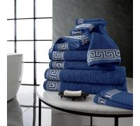 LIZZIE JACOBS New Greek Key Pattern 500 GSM 100% Pure Egyptian Cotton Ring Spun Super Soft Highly Absorbent and Quick Dry Towels Sets Bath Sheets Jumbo Sheets (Navy, 8pcs Towels Bale Set)