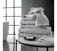 LIZZIE JACOBS New Greek Key Pattern 500 GSM 100% Pure Egyptian Cotton Ring Spun Super Soft Highly Absorbent and Quick Dry Towels Sets Bath Sheets Jumbo Sheets (8pcs Towels Bale Set, Silver)
