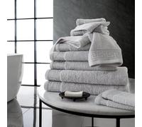 LIZZIE JACOBS New Greek Key Pattern 500 GSM 100% Pure Egyptian Cotton Ring Spun Super Soft Highly Absorbent and Quick Dry Towels Sets Bath Sheets Jumbo Sheets (Silver, Pack of 2 Bath Sheets)