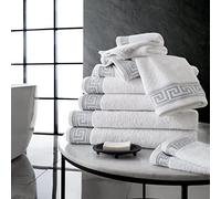 LIZZIE JACOBS New Greek Key Pattern 500 GSM 100% Pure Egyptian Cotton Ring Spun Super Soft Highly Absorbent and Quick Dry Towels Sets Bath Sheets Jumbo Sheets (8pcs Towels Bale Set, White)