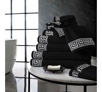 LIZZIE JACOBS New Greek Key Pattern 500 GSM 100% Pure Egyptian Cotton Ring Spun Super Soft Highly Absorbent and Quick Dry Towels Sets Bath Sheets Jumbo Sheets (Pack of 2 Jumbo Bath Sheets, Black)