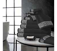 LIZZIE JACOBS New Greek Key Pattern 500 GSM 100% Pure Egyptian Cotton Ring Spun Super Soft Highly Absorbent and Quick Dry Towels Sets Bath Sheets Jumbo Sheets (Pack of 2 Jumbo Bath Sheets, Charcoal)