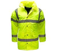 LIZZIE JACOBS New Hi Vis Parka Jackets High Visibility Safety Security Work Wear Waterproof Storm Padded Jackets Hi Viz Fluorescent Reflective Protective Hooded Long Coats (XX-Large, Yellow)