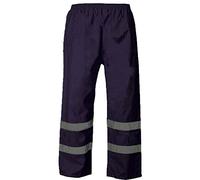 LIZZIE JACOBS New Hi Viz Waterproof PU Over Trouser High Visibility Safety Work Wear Hi Vis Overall Trousers 2 Band Reflective Tape Elasticated Waist Bottoms Workwear Coverall Pants (Medium, Navy)