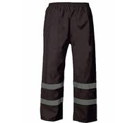 LIZZIE JACOBS New Hi Viz Waterproof PU Over Trouser High Visibility Safety Work Wear Hi Vis Overall Trousers 2 Band Reflective Tape Elasticated Waist Bottoms Workwear Coverall Pants (Large, Black)