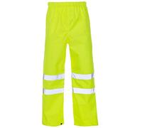 LIZZIE JACOBS New Hi Viz Waterproof PU Over Trouser High Visibility Safety Work Wear Hi Vis Overall Trousers 2 Band Reflective Tape Elasticated Waist Bottoms Workwear Coverall Pants (Medium, Yellow)