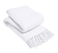 LIZZIE JACOBS New Lisbon 100% Cotton Throws Waffle Style Luxurious Super Soft Warm Cosy Sofa Bed Settee Chair Travel Blankets (King - 228 x 254 cm, White)