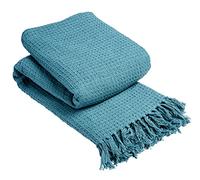 LIZZIE JACOBS New Lisbon 100% Cotton Throws Waffle Style Luxurious Super Soft Warm Cosy Sofa Bed Settee Chair Travel Blankets (King - 228 x 254 cm, Teal)