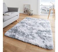 LIZZIE JACOBS New Marble Pattern Hug & Snug Super Soft Rugs Living Room Bed Room Lounge Hallway Office Long Thick Pile Non Slip Large Shaggy Luxury Rugs Cosy Carpets (Grey/Silver, 80x150 cm)