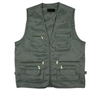 LIZZIE JACOBS New Men's Cotton Rich Waistcoat Jacket Multi Pocket Vest Outdoor Fishing Camping Activewear Sleeveless Traveling Photography Hiking Hunting Tactical Outerwear Gilet (Medium, Olive)