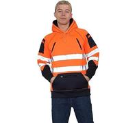 LIZZIE JACOBS New Mens Hi Vis Multi Pockets Safety Work Wear Hoodie Reflective Tape Hi Viz High Visibility Pullover Hoodies Sweatshirt S-3XL (UK, Alpha, M, Regular, Regular, Orange/Navy HV093)