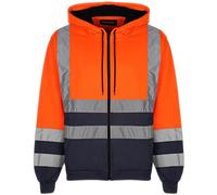LIZZIE JACOBS New Mens Hi Viz Zip Hoodies Safety Fleece Hi Vis Sweatshirt Jackets Work Tops GO/RT Compliant High Visibility Zip Hoody Jumpers (XX-Large, Orange/Navy)
