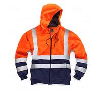 LIZZIE JACOBS New Mens Hi Viz Zip Hoodies Safety Fleece Hi Vis Sweatshirt Jackets Work Tops GO/RT Compliant High Visibility Zip Hoody Jumpers (Medium, Orange/Navy)