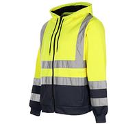 LIZZIE JACOBS New Mens Hi Viz Zip Hoodies Safety Fleece Hi Vis Sweatshirt Jackets Work Tops GO/RT Compliant High Visibility Zip Hoody Jumpers (XX-Large, Yellow/Navy)