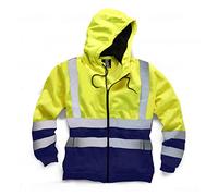 LIZZIE JACOBS New Mens Hi Viz Zip Hoodies Safety Fleece Hi Vis Sweatshirt Jackets Work Tops GO/RT Compliant High Visibility Zip Hoody Jumpers (Large, Yellow/Navy)