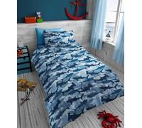 LIZZIE JACOBS New Microfibre Printed Duvet Cover Sets Reversible Soft Easy Care Quilt Covers Bedding Set With Pillowcases (Shark Camo Boys, Single)