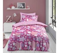 LIZZIE JACOBS New Microfibre Printed Duvet Cover Sets Reversible Soft Easy Care Quilt Covers Bedding Set With Pillowcases (Stars Pink, Single)