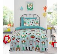 LIZZIE JACOBS New Microfibre Printed Duvet Cover Sets Reversible Soft Easy Care Quilt Covers Bedding Set With Pillowcases (Xmas Dogs Boys, Single)
