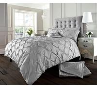 LIZZIE JACOBS New Pinch Pleated Pintuck Alford Easy Care Soft Duvet Bed Sets Quilt Covers Bedding Sets With Pillowcases (Silver, King)