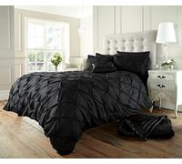 LIZZIE JACOBS New Pinch Pleated Pintuck Alford Easy Care Soft Duvet Bed Sets Quilt Covers Bedding Sets With Pillowcases (Black, Super King)