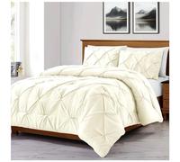 LIZZIE JACOBS New Pinch Pleated Pintuck Alford Easy Care Soft Duvet Bed Sets Quilt Covers Bedding Sets With Pillowcases (Cream, Single)