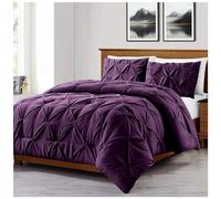LIZZIE JACOBS New Pinch Pleated Pintuck Alford Easy Care Soft Duvet Bed Sets Quilt Covers Bedding Sets With Pillowcases (Aubergine, Single)
