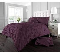 LIZZIE JACOBS New Pinch Pleated Pintuck Alford Easy Care Soft Duvet Bed Sets Quilt Covers Bedding Sets With Pillowcases (Aubergine, Double)